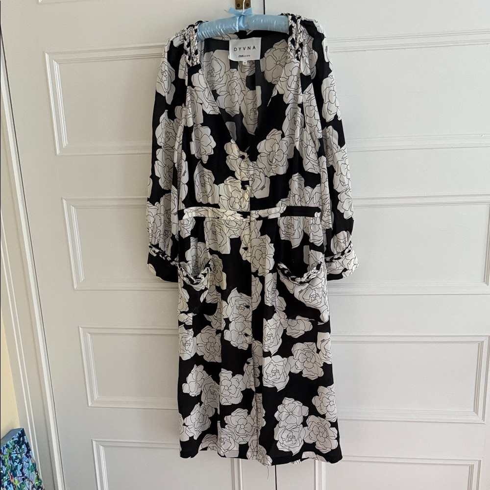 DYVNA Black and White Floral Silk Dress